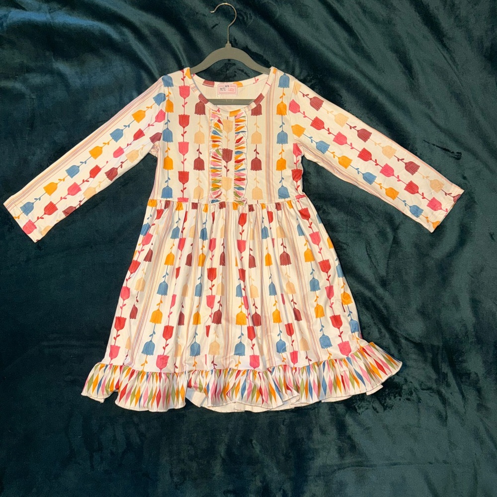 Pete and Lucy Colorful Floral Kids Dress with Ruffle Hem